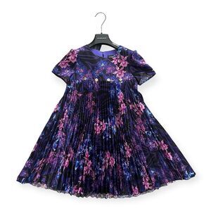 Versace Orchid Barocco Girls Pleated Dress, New, Size 12